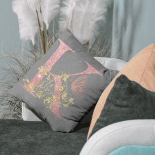 Coussin LETTRE Parties scintillant rose FLASH K