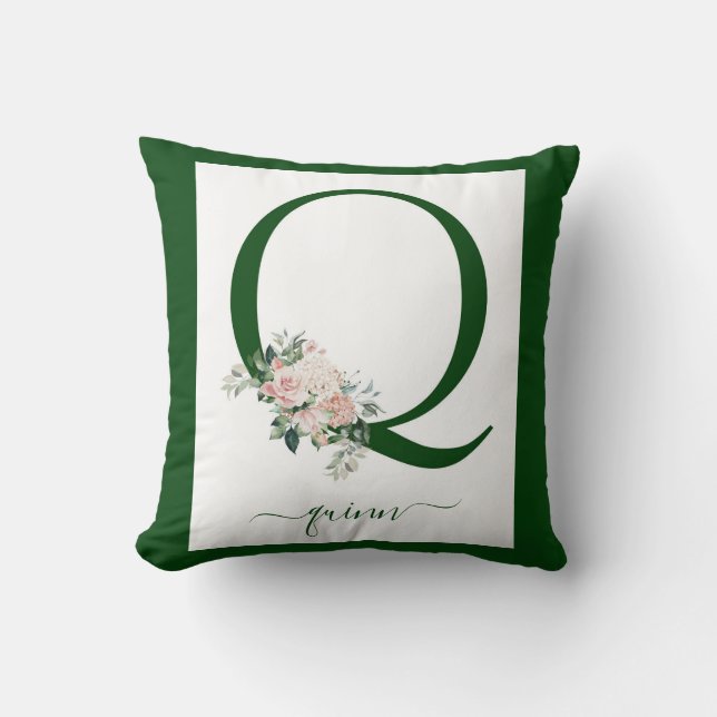 Coussin Lettre Q florale à monogramme (Recto)