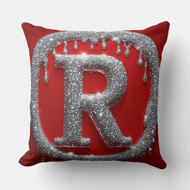 Coussin Lettre R Chromée Pailletée Monogramme Emblème Luxu (Recto)