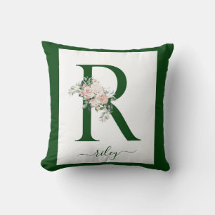 Coussin Lettre R florale monogramme