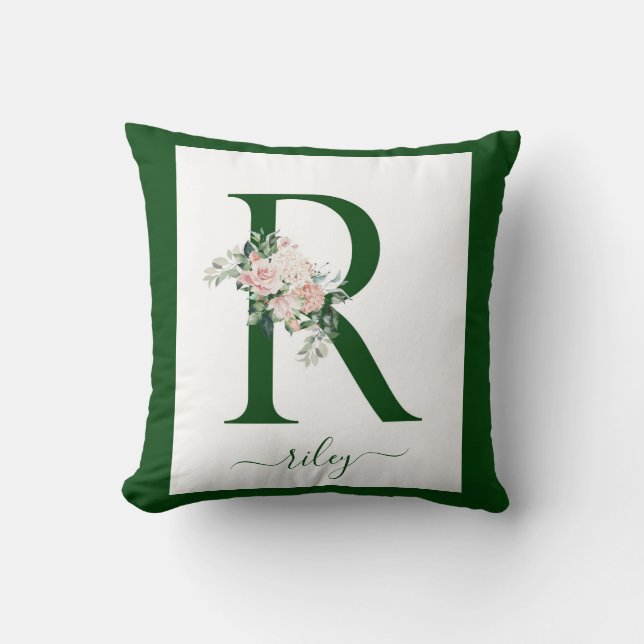 Coussin Lettre R florale monogramme (Recto)