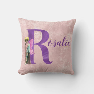 Coussin Lettre R illustrée avec reflets violets de style k