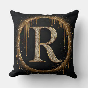 Coussin Lettre R Monogramme Pailletée Noir pour Marque Roy