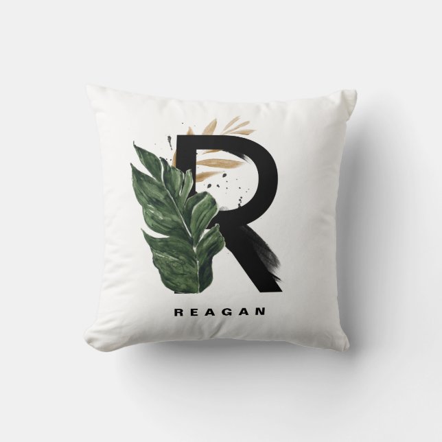 Coussin Lettre R Monogramme Palm Feuille Tropical (Recto)