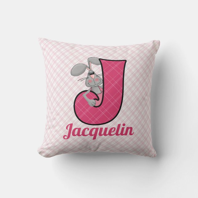 Coussin Lettre rose J pour Jackrabbit Girls (Recto)