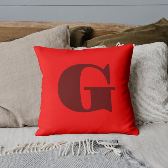 Coussin LETTRE ROUTE FROIDE MODÈLE MONogramme | Rouge (Créateur téléchargé)
