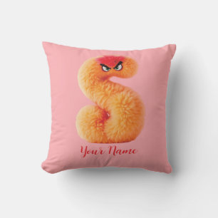 Coussin Lettre S duveteuse avec des yeux en colère et nom