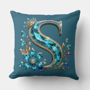 Coussin Lettre S et couronne en cristal de turquoise