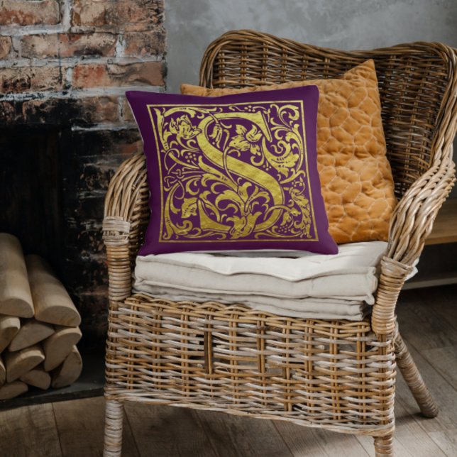 Coussin Lettre S Première Lettre Faux Gold Purple (Créateur téléchargé)