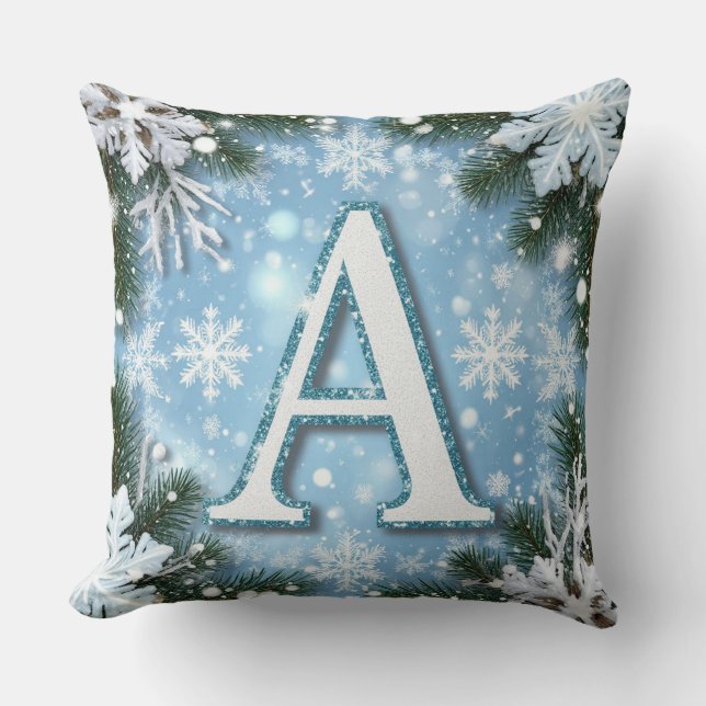 Coussin 🎄 Lettre scintillante A Monogramme flocon de Noël (Recto)