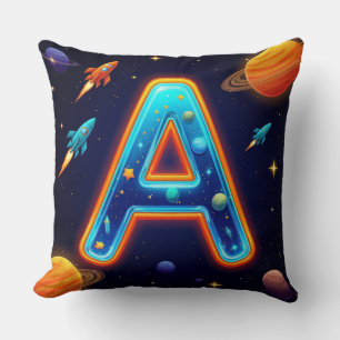 Coussin 🌠 Lettre spatiale A Galaxie Fusées Étoiles Planèt