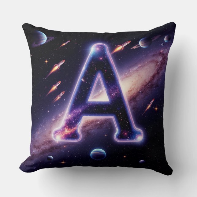 Coussin 🚀 Lettre spatiale A Galaxie Planètes Étoiles Enfa (Recto)