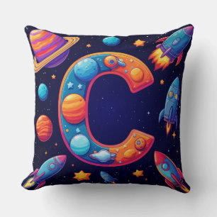 Coussin 🚀 Lettre spatiale C Fusées Planètes Étoiles Enfan