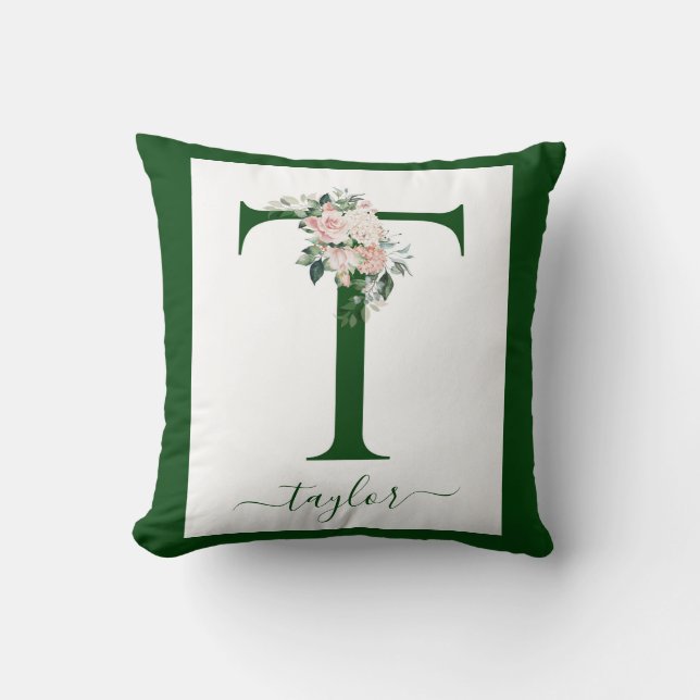 Coussin Lettre T florale à monogramme (Recto)