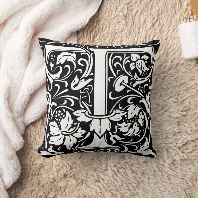 Coussin Lettre T Monogramme médiéval Art Nouveau (Couverture)