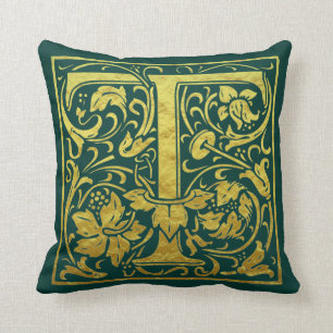 Coussin Lettre T Première Lettre Faux Gold Green
