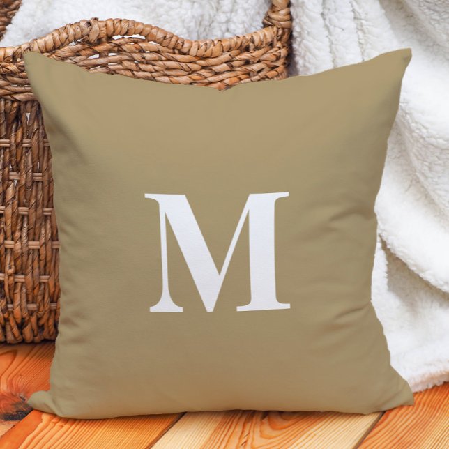 Coussin Lettre Tan Beige Tonte (Tan Beige Bold Letter Monogram Throw Pillow)