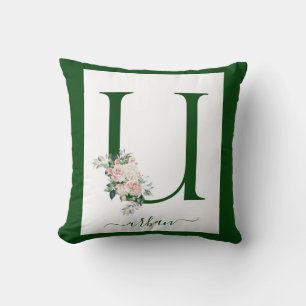 Coussin Lettre U florale à monogramme