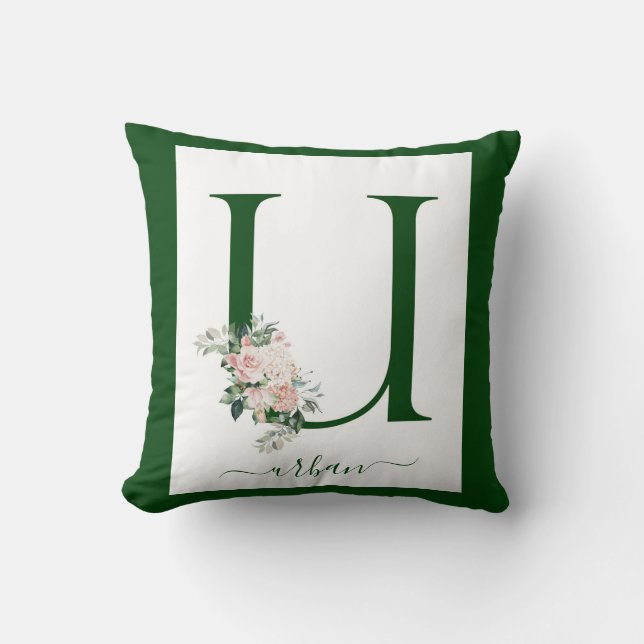 Coussin Lettre U florale à monogramme (Recto)