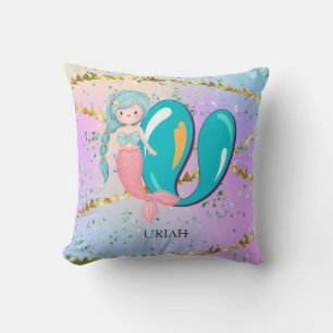 Coussin Lettre U Monogram Aquarelle mignonne Sirène