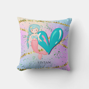 Coussin Lettre V Monogramme Aquarelle mignonne Sirène