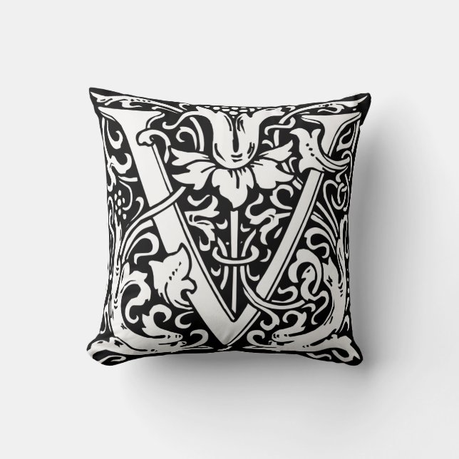 Coussin Lettre V Monogramme médiéval Art Nouveau (Recto)