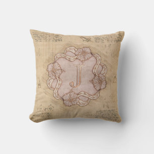 Coussin Lettre vintage artisanale J Word Art Rose Or