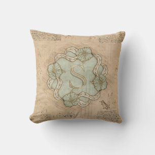 Coussin Lettre vintage artisanale S Word Art Green Gold