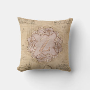 Coussin Lettre vintage artisanale Z Word Art Rose Or