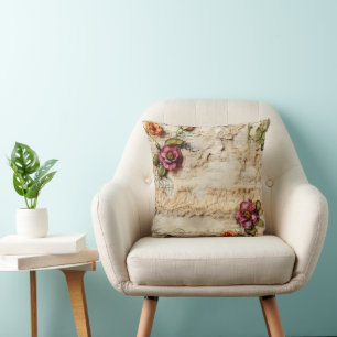 Coussin Lettre vintage d'amour parchemin avec fleurs (8)