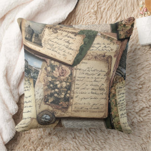 Coussin Lettre Vintage romantique Collage avec Rose