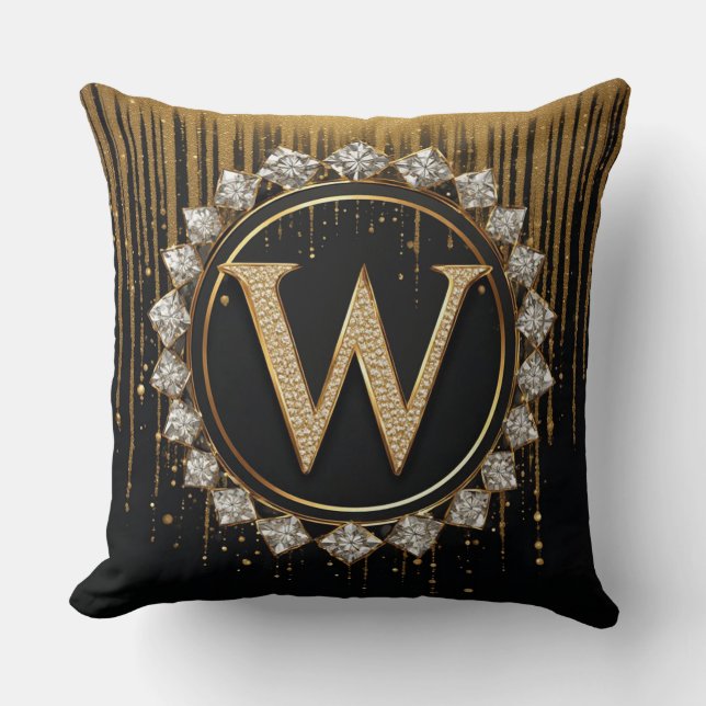 Coussin Lettre W Monogramme Pailletée Noire Pour Invitatio (Recto)