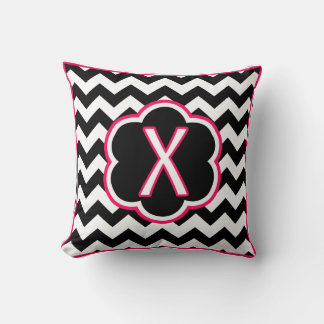 Coussin Lettre X Monogramme Chevron noir et blanc