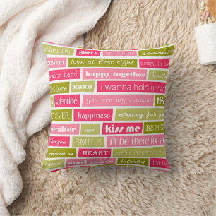 Coussin Lettres d'amour rose et vert