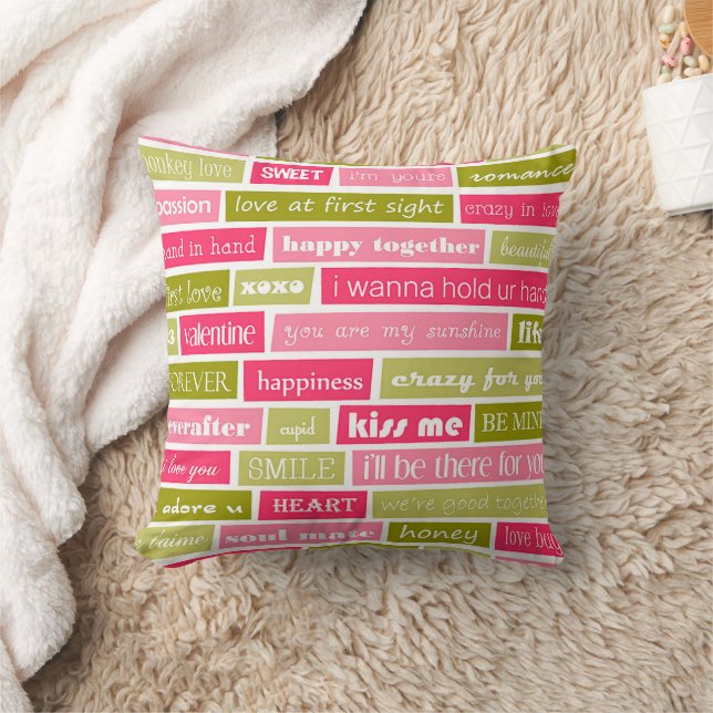 Coussin Lettres d'amour rose et vert (Couverture)