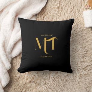 Coussin Lettres d'initiales de monogramme noir et or éléga