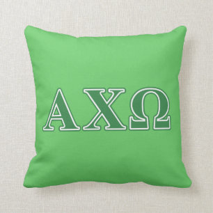 Coussin Lettres vertes d'Omega de Chi d'Alphi