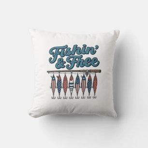 Coussin Leurre de pêche patriotique vintage Fishin' & Free