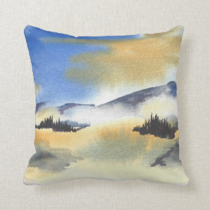 Coussin Lever de soleil dans le paysage bleu et jaune.