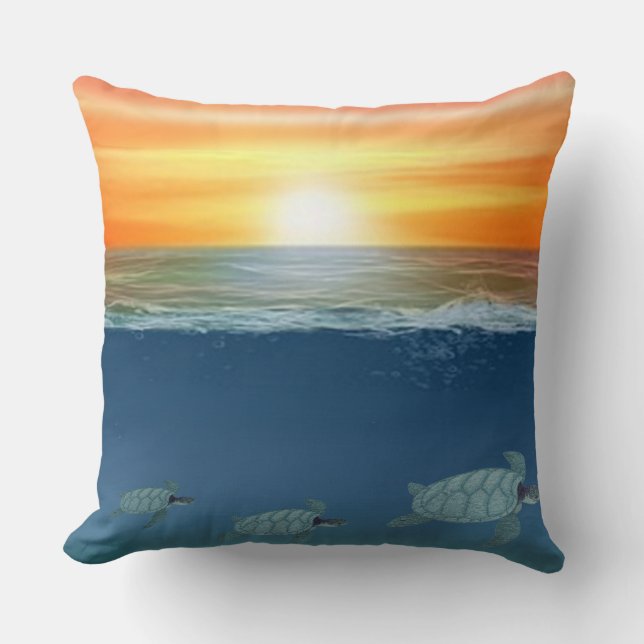 Coussin Lever de soleil et tortues de mer (Recto)
