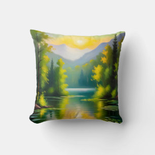 Coussin Lever de soleil sur des montagnes enneigées et un