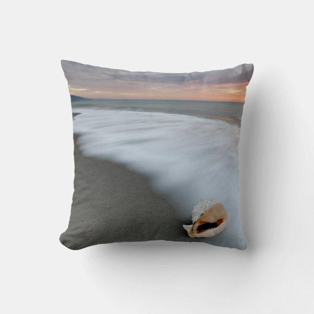 Coussin Lever de soleil sur la plage et Shell (Recto)