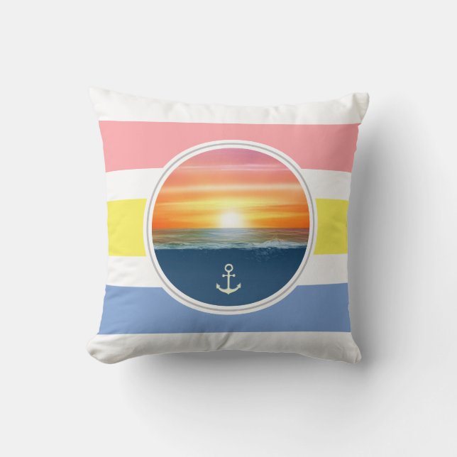 Coussin Lever de soleil sur l'océan et couleurs primaires  (Recto)