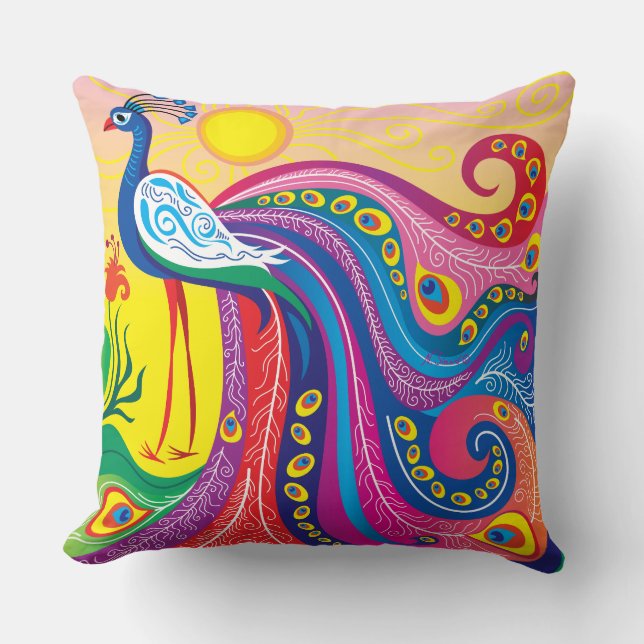 Coussin Lever du soleil avec paon (Recto)