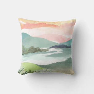 Coussin Lever du soleil matinal sur le lac   Aquarelle Nat
