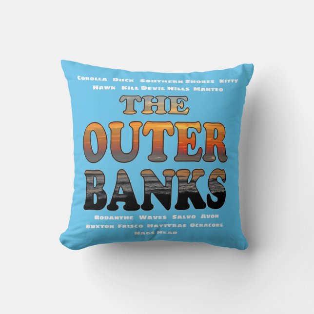 Coussin Lever du soleil sur Outer Banks Texte Et Villes OB (Recto)