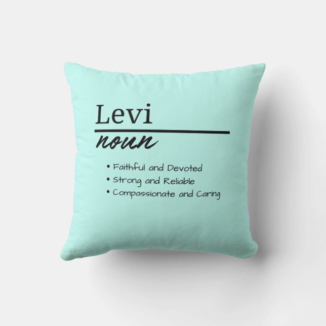 Coussin Levi, Garçon Nom Personnalisé Définition (Verso)