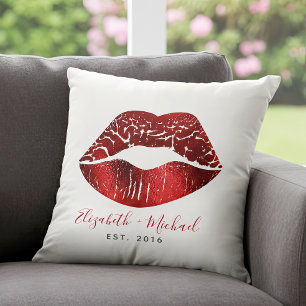 Coussin Lèvres à huile rouge Noms Personnalisés Script Gra