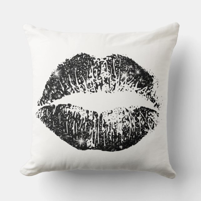 Coussin Lèvres à Parties scintillant noire #2 (Recto)
