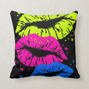 Coussin Lèvres au néon vintages du tigre 80s de Corey